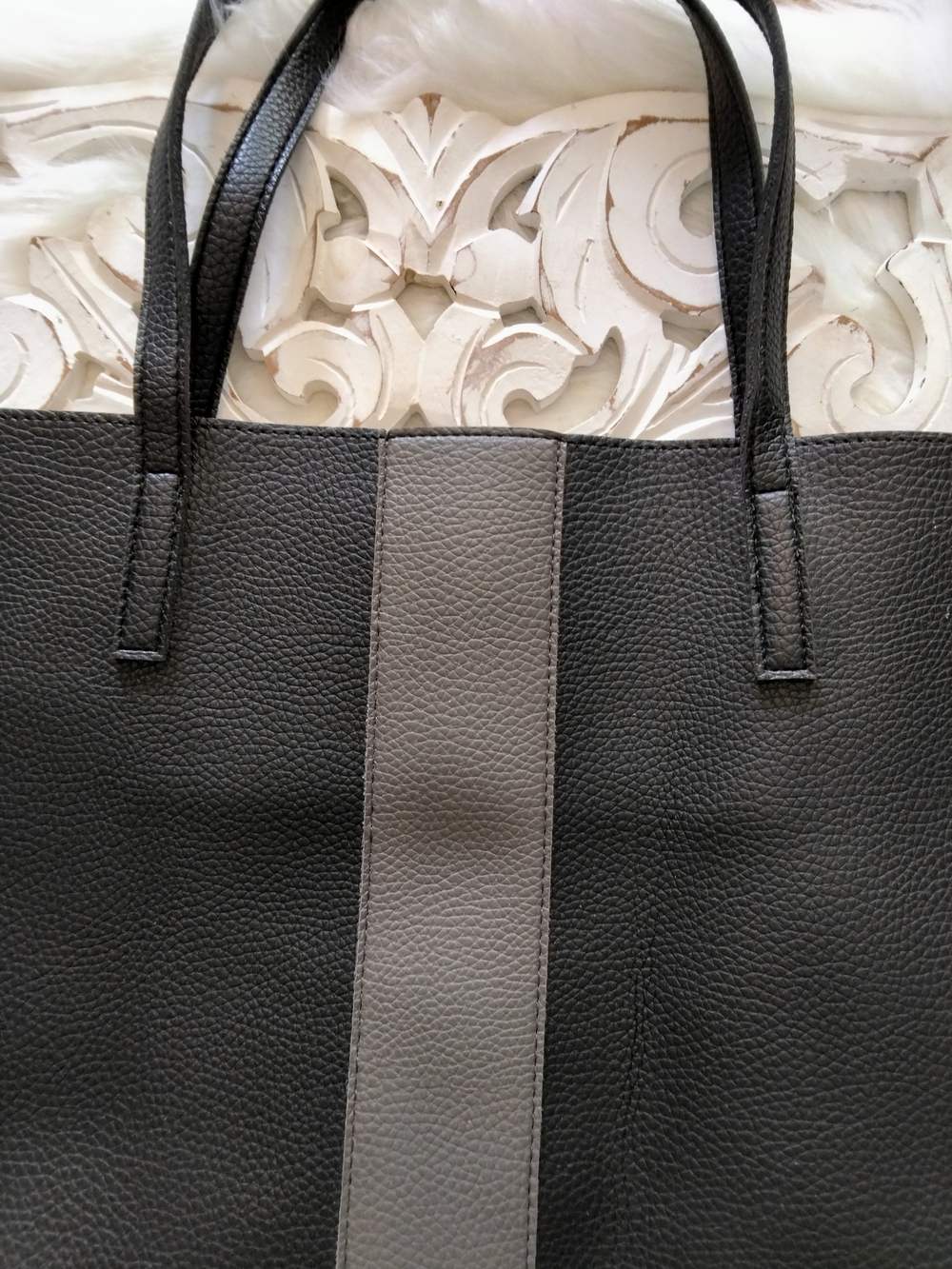Vince Camuto Black Tote with Gray Center Stripe
